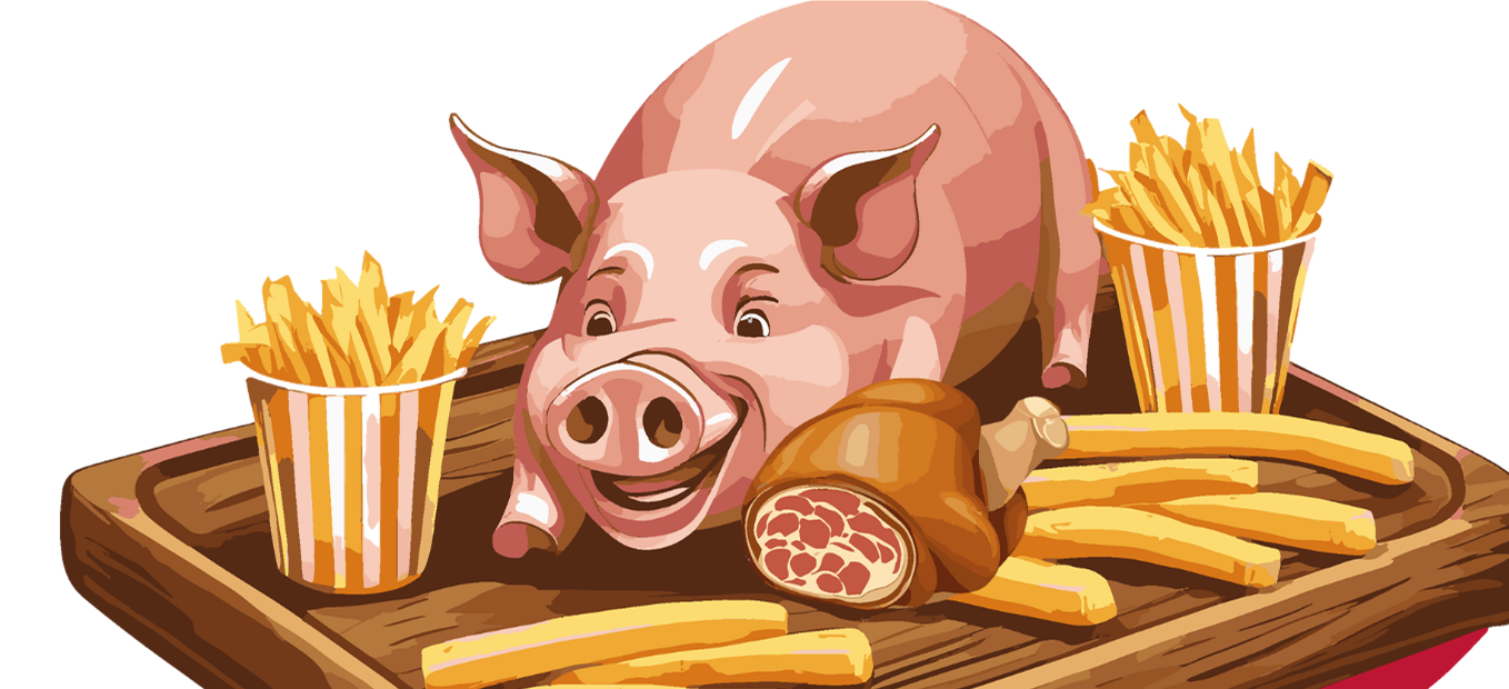 Plateau de frites et de rôti de porc